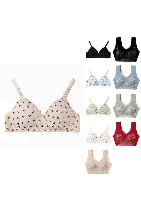 Womens Bra,Summer Plus Size Bra,Womens Lingerie Student Girl Gathered Thin Without Steel Ring Girl's Bra,White,M