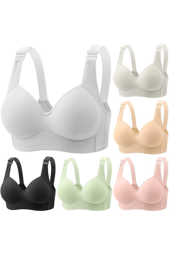 Womens Bra,Summer Plus Size Bra,Womens Ribbon-free Lace Stitching Large Shoulder Strap Bra Gathers Underwear Daily Bra,Silver,L