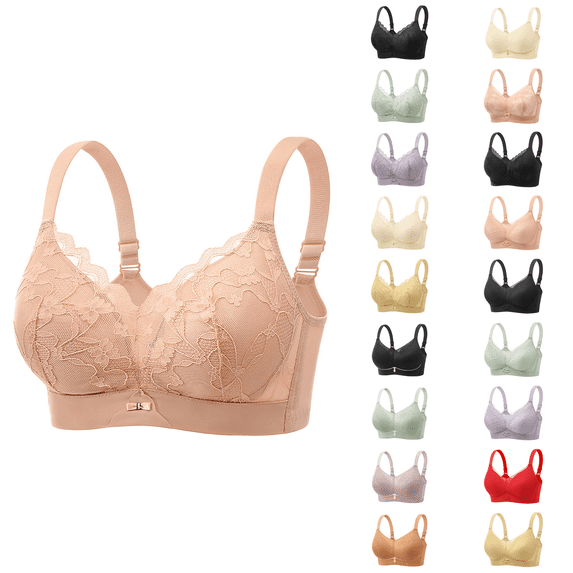 Ahuyic Womens Bra,Summer Plus Size Bra,Womens Size Bra Cover Beautiful Back Gathered Lace Gathered Accessory Bra,Beige,XXL