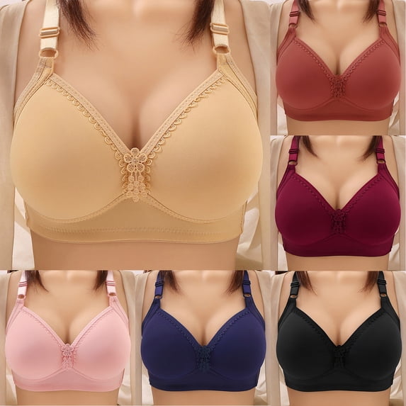 Ahuyic Womens Bra,Summer Plus Size Bra,Womens Solid Color Back Buckle Thin Style Ventilate Bra Without Steel Rim,Pink,XL