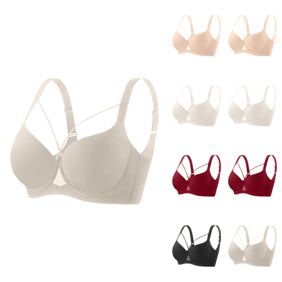 Ahuyic Womens Bra,Summer Plus Size Bra,Womens Solid Color Backless Seamless Push-Up Beautiful Back Underwear Everyday Bras,White,S