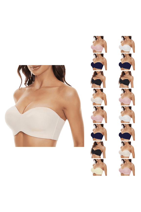 Womens Bra,Summer Plus Size Bra,Womens Solid Color Detachable Sling Beautiful Back Ventilate Strapless Type B Cup Bra,White,S