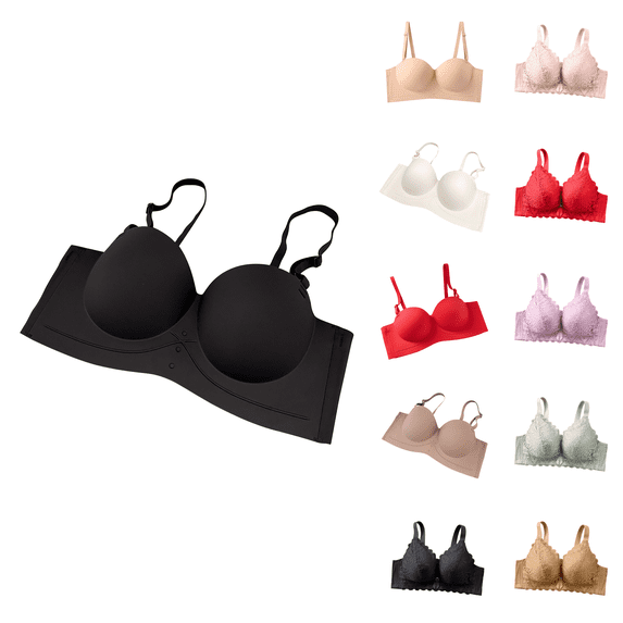 Ahuyic Womens Bra,Summer Plus Size Bra,Womens Solid Color Non Slip And Seamless UnderwearWomens Collection Of Side Breasts Small Breasts Gathered Bra,Beige,S