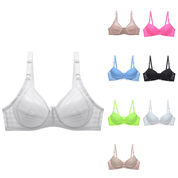 Ahuyic Womens Bra,Summer Plus Size Bra,Womens Solid Color Ring Oversized Gathering Underwear Daily Bra,Green,L