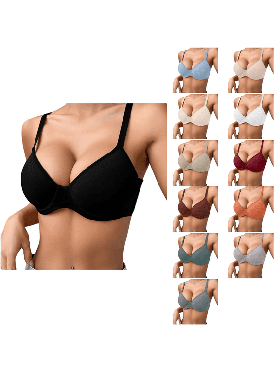 Womens Bra,Summer Plus Size Bra,Womens Solid Color Steel Ring Oversized Gathering Underwear Daily Bra,Red,S