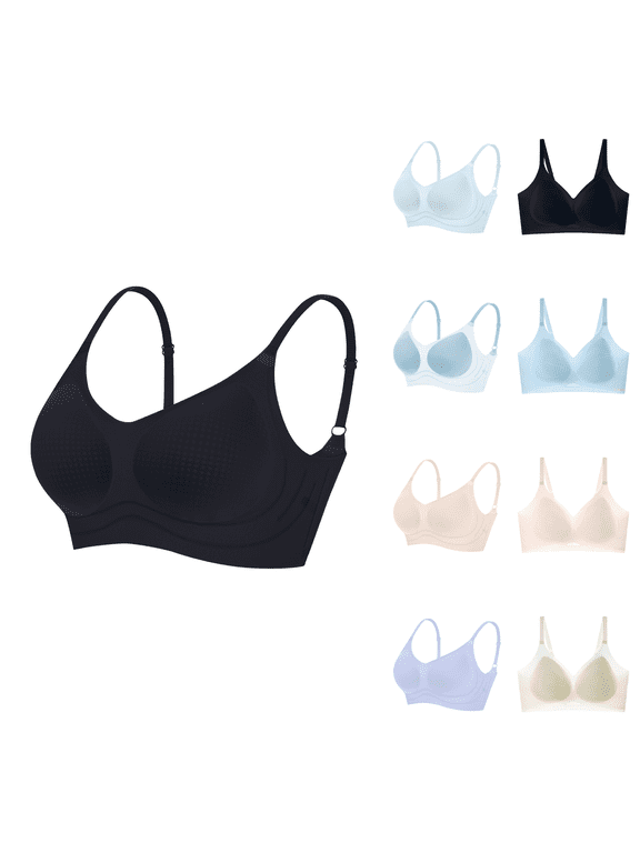 Womens Bra,Summer Plus Size Bra,Womens Thin Comfortable Breathable Soft-supported Sag-proof Steel-free And Seamless Underwear Daily Bra,Black,L