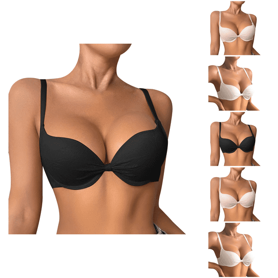 Ahuyic Womens Bra,Summer Plus Size Bra,Womens Thin Fixed Cup Front Opening Buckle Large Size Gathering Bra Underwear,White,L