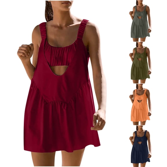 Ahuyic Womens Casual Dress,Womens Plus Size Dress,Ladies Spring/Summer Temperament Commuting Denim Sleeveless Zipper Dress,Red,M