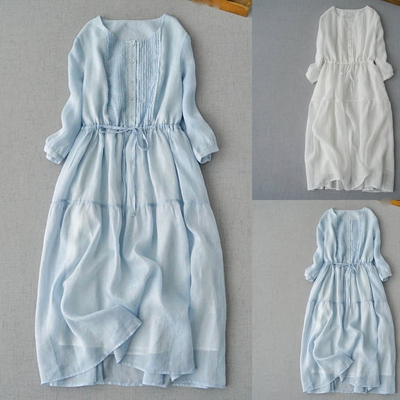 Ahuyic Womens Casual Dress,Womens Plus Size Dress,Womens Casual Round-Neck Summer Printing Short Sleeve Dress,Light Blue,XXL