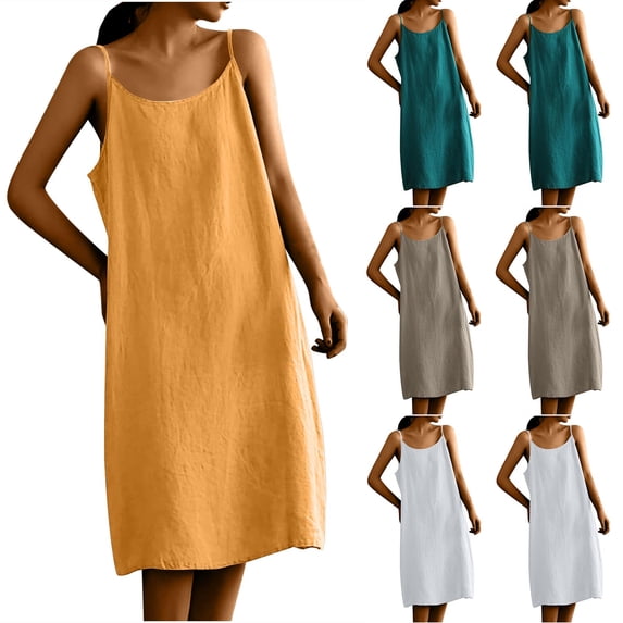 Ahuyic Womens Casual Dress,Womens Plus Size Dress,Womens Spring/Summer Sling Solid Color Dress Sling Round Neck Dress,Green,XL