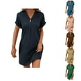 thumbnail image 1 of Ahuyic Womens Casual Dress,Womens Plus Size Dress,Womens Summer Casual V-Neck Short Sleeve Mini Dress,Brown,L, 1 of 5