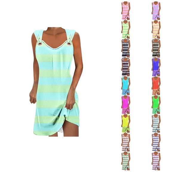 Ahuyic Womens Casual Dress,Womens Plus Size Dress,Womens Summer Solid Color Pocket Sleeveless V-Neck Dress,Purple,XL