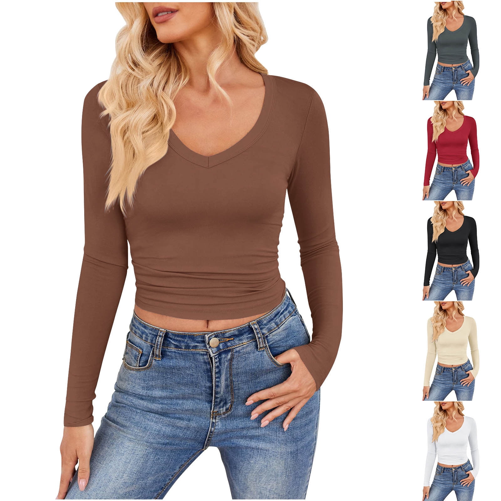 Ahuyic Womens Long Sleeved Blouse V-Neck Fall/Winter Warm Tops For ...