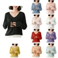thumbnail image 1 of Ahuyic Womens Long Sleeved Blouse V-Neck Fall/Winter Warm Tops For Women, Womens Solid Color Knitwear Long Sleeved Blouses V-Neck Fashionable Casual,M, 1 of 5