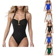 thumbnail image 1 of Ahuyic Womens One Piece Swimsuits,Fashion Casual Womens Fold Conservative One-Pice Bandage Solid Color Swimsuit,Green,L, 1 of 4