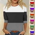 thumbnail image 1 of Ahuyic Womens Plus Size Top, Casual 3/4 Sleeve Blouse For Autumns And Winter, Fashion Womens Loose Blouses Color Blocking Printed 3/4 Sleeved T-Shirt Round Neck Top, 1 of 6