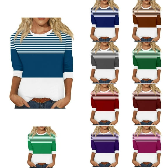 Ahuyic Womens Plus Size Top, Casual 3/4 Sleeve Blouse For Autumns And Winter, Fashion Womens Loose Blouses Printed 3/4 Sleeved T-Shirt Round Neck Top