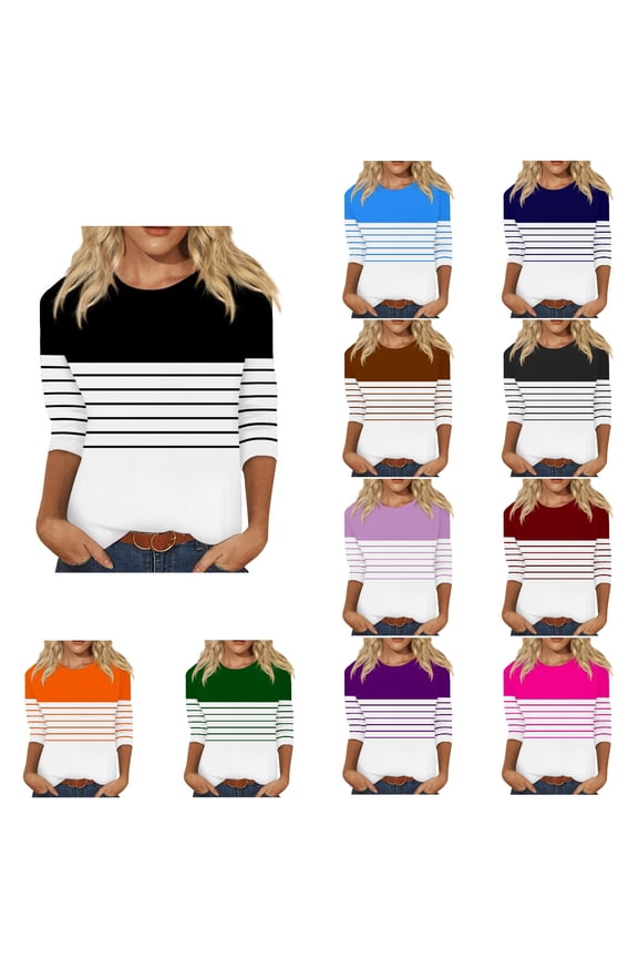 Womens Plus Size Top, Casual 3/4 Sleeve Blouse For Autumns And Winter, Fashion Womens Loose Blouses Printed 3/4 Sleeved T-Shirt Round Neck Top