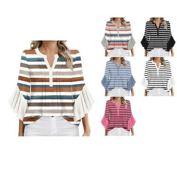 Ahuyic Womens Plus Size Top, Casual 3/4 Sleeve Blouse For Autumns And Winter, Ladies Spring And Summer Casual Solid Color 3/4 Sleeve Round Neck Top