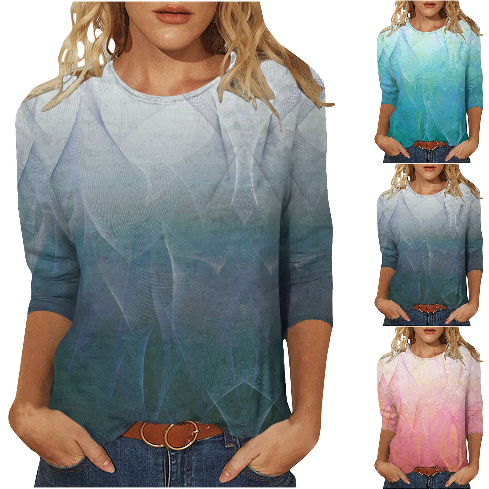 Women's Vintage Print Casual 3/4 Sleeves Hollow Denim Shirt main image 1