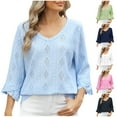 thumbnail image 1 of Ahuyic Womens Plus Size Top, Casual Elbow-Length Blouse For Autumns And Winter, Womens Fashion Casual Solid Color V-Neck Lace Patchwork Chiffon Shirt Sleeve Loose, 1 of 8