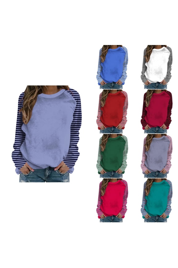 Womens Plus Size Top, Casual Long Sleeve Blouse For Autumns And Winter, Womens Printed Color Collision Shoulder Long Sleeved Sweatshirt With Round Neck Top