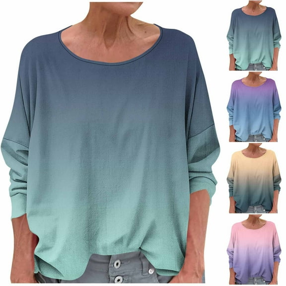 Ahuyic Womens Plus Size Top, Casual Long Sleeve Blouse For Autumns And Winter, Womens Round Neck Solid Color Long Sleeved Fashionable And Comfortable T-shirt