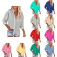 thumbnail image 1 of Ahuyic Womens Plus Size Top, Casual Long Sleeve Blouse For Autumns And Winter, Womens Solid Color Button Shirts Loose Blouse Long Sleeve Casual Top With Pocket, 1 of 6