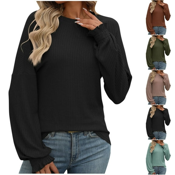 Ahuyic Womens Plus Size Top, Casual Long Sleeve Blouse For Autumns And Winter, Womens Striped Patchwork Knitted Sweater With Long Sleeved-Neck Sweater