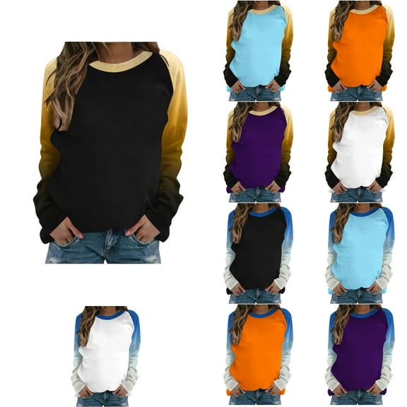 Ahuyic Womens Plus Size Top, Casual Long Sleeve Blouse For Autumns And Winter, Ladies' Fashionable Printed Hooded Raglan Long Sleeved Round Neck Top