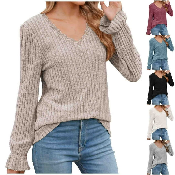 Ahuyic Womens Plus Size Top, Casual Long Sleeve Blouse For Autumns And Winter, Womens Casual Fashion Loose Pleated-Neck Solid Color Long Sleeve Top