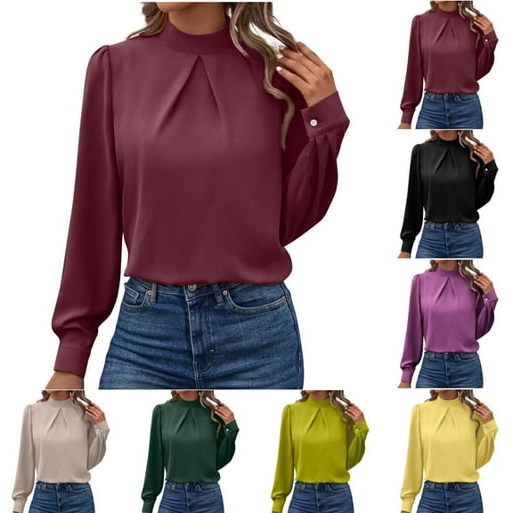 Ahuyic Womens Plus Size Top, Casual Long Sleeve Blouse For Autumns And Winter, Womens Fashion Solid Color Leisure Long Sleeve Round-Neck Shirts