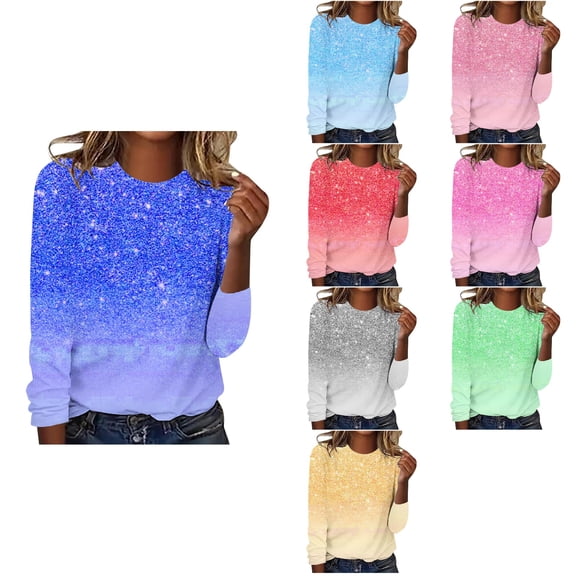 Ahuyic Womens Plus Size Top, Casual Long Sleeve Blouse For Autumns And Winter, Womens Solid Color Casual Round Neck Long Sleeved Top With Pullover