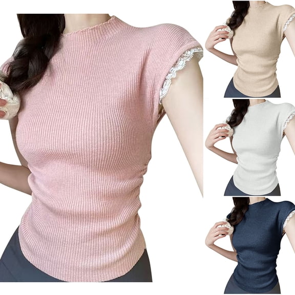 Ahuyic Womens Plus Size Top,Womens Summer Blouse,Fashion Womens Summer Short Sleeve Round-Neck Solid Camisoles Tank Comfy Pink Free Size