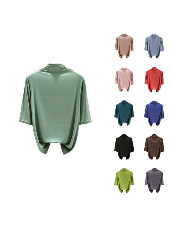 Womens Plus Size Top,Womens Summer Blouse,Ladies Solid Color T-shirt Five-quarter Sleeve High-Neck Undershirt Top for Womens Summer Gray XXL
