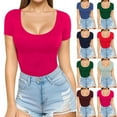 thumbnail image 1 of Ahuyic Womens Plus Size Top,Womens Summer Blouse,Women Short Sleeve Sequins Loose Polluer Solid V-Neck Blouse Shirt Watermelon Red M, 1 of 4