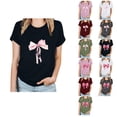 thumbnail image 1 of Ahuyic Womens Plus Size Top,Womens Summer Blouse,Womens Breathable Bow-Print T-Shirt - Round-Neck Short-Sleeve Casual Top for Summer Outings Pink XXL, 1 of 4
