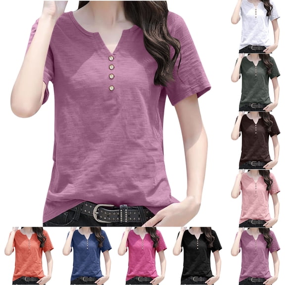 Ahuyic Womens Plus Size Top,Womens Summer Blouse,Womens Casual Oversize Solid V-Neck Hooded Short Sleeve Blouse T-shirt Orange XXL