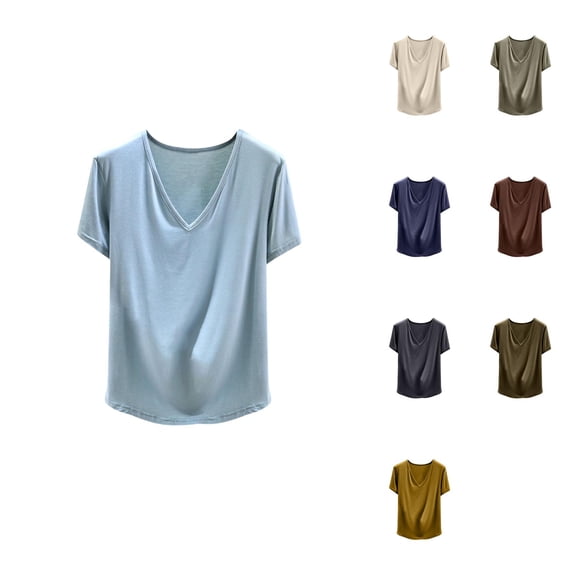 Ahuyic Womens Plus Size Top,Womens Summer Blouse,Womens Casual Solid Color Blouse Short-Sleeve Round Neck Casual Top for Leisure Womens Summer Clothes Beige L
