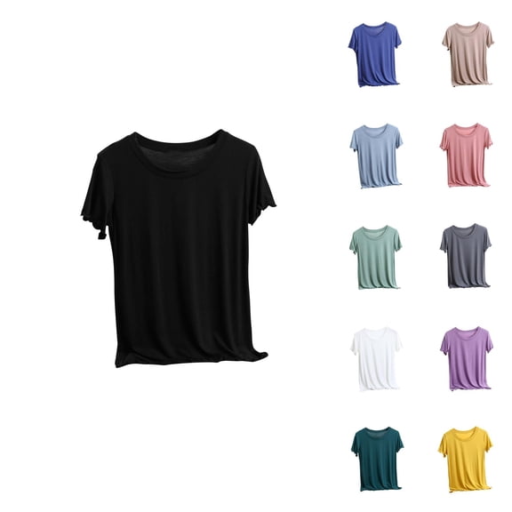 Ahuyic Womens Plus Size Top,Womens Summer Blouse,Womens Casual Thin Cut Fly Sweet And Bottom Shirt Short Sleeved Round Neck Top Pink M