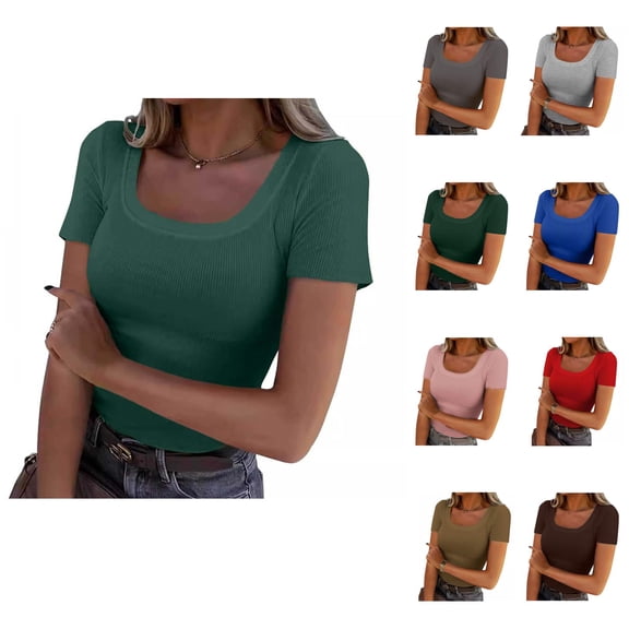 Ahuyic Womens Plus Size Top,Womens Summer Blouse,Womens Fashion Printed T-shirt Short Sleeves Blouse Round Neck Casual Green L