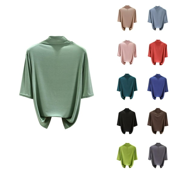 Ahuyic Womens Plus Size Top,Womens Summer Blouse,Womens Solid Color High-Neck Short Sleeve Undershirt Top for Layering Red XL