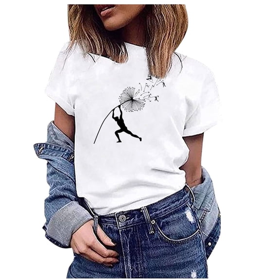 Ahuyic Womens Plus Size Top,Womens Summer Blouse,Womens Solid Color Round-Neck T-Shirt - Loose Short-Sleeve Casual Blouse for Daily & Weekend Wear White XXL
