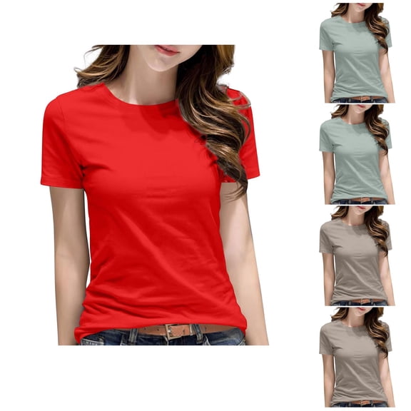 Ahuyic Womens Plus Size Top,Womens Summer Blouse,Womens Solid Color Shoulder Short Sleeved Round Neck Casual Fashion Mint Green M