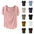 thumbnail image 1 of Ahuyic Womens Plus Size Top,Womens Summer Blouse,Womens Summer Fashion Casual Yoga Front Collar Straight Shoulder Short Sleeve Round Neck Top/Shirt Beige L, 1 of 5