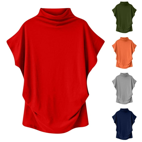 Ahuyic Womens Plus Size Top,Womens Summer Blouse,Womens Versatile Solid Color Round Neck Tee – Short Sleeve Summer Womens Casual Blouse Red M