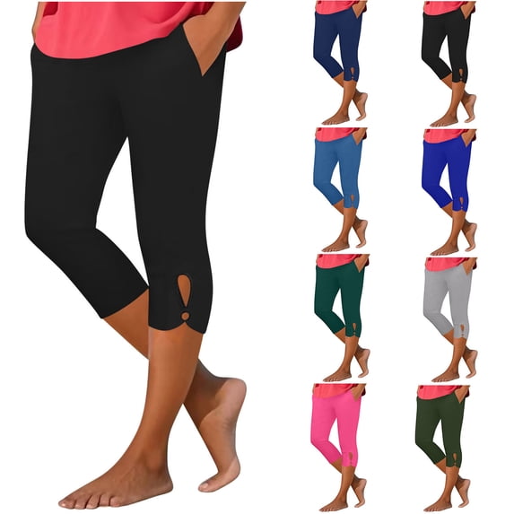 Ahuyic Womens Shorts,Plus Size Pants for Women,Womens Summer High Waisted Solid Color Capris Matching Slim Fitting Yoga Gym Pants With Pockets,Gray,XL