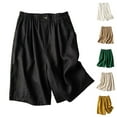 thumbnail image 1 of Ahuyic Womens Shorts,Plus Size Pants for Women,Ladies' Casual Loose Solid Color Elastic Waist Five Quarter Pants,Black,L, 1 of 4