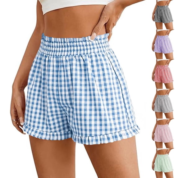 Ahuyic Womens Shorts,Plus Size Pants for Women,Womens Fashion Spring And Summer Cute Comfortable Elastic Waist Casual Short Pants,Red,L