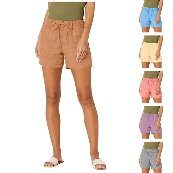 Ahuyic Womens Shorts,Plus Size Pants for Women,Womens Multi Colored Shorts With Drawstring Waistband Womens Oversized Patch Pocket Shorts,Purple,S